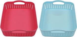 कुबेर इंडस्ट्रीज़ Plastic 2 Pieces Multipurpose Storage Basket Set (Multi) स्टोरेज बास्केट