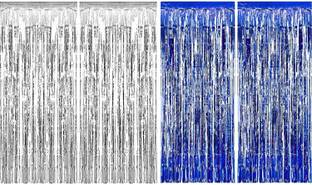 Bash N Splash Blue, Silver Party Foil Curtain Metallic Fringe Shimmer Party Curtain (Pack Of 4)
