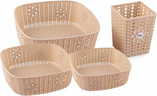 Sukhson India Plastic Storage Basket Box Organizer for Jars, Bottle, Fruits, Vegetable, Utensils -Set of 4 Pieces (Size - 28 X 26 X 10 cm), Plastic Fruit & Vegetable Basket