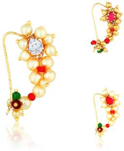Divastri Cubic Zirconia, Pearl Gold-plated, Copper Plated Copper, Brass Nathiya