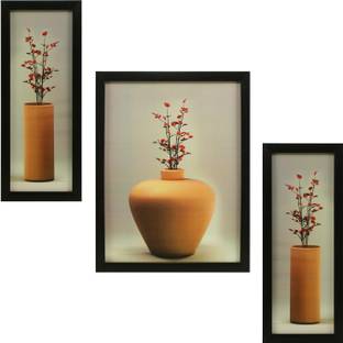 Indianara 3 PC SET OF FLORAL PAINTINGS WITHOUT GLASS (1055) 5.2 X 12.5, 9.5 X 12.5, 5.2 X 12.5 INCH Digital Reprint 12.5 inch x 9.8 inch Painting
