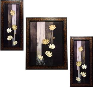 Indianara 3 PC SET OF FLORAL PAINTINGS (1109) WITHOUT GLASS 5.2 X 12.5, 9.5 X 12.5, 5.2 X 12.5 INCH Digital Reprint 13 inch x 10.2 inch Painting