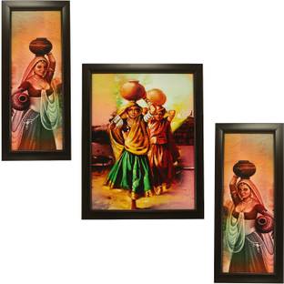 Indianara 3 PC SET OF MODERN ART PAINTING (1156) WITHOUT GLASS Digital Reprint 13 inch x 6 inch Painting