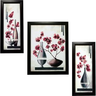 Indianara 3 PC SET OF FLORAL ART PAINTING (1159) WITHOUT GLASS Digital Reprint 13 inch x 6 inch Painting