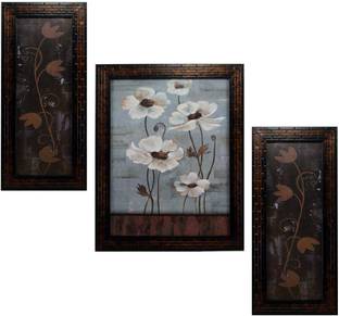 Indianara 3 PC SET OF FLORAL PAINTINGS WITHOUT GLASS (1086) 5.2 X 12.5, 9.5 X 12.5, 5.2 X 12.5 INCH Digital Reprint 12.5 inch x 9.8 inch Painting