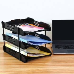 nabhu 3 Compartments Plastic Foldable Desktop File Rack 3 Tiers
