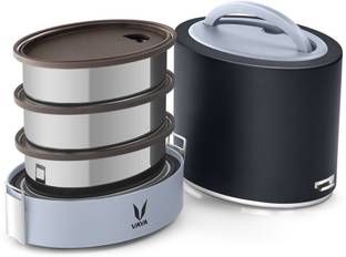 Vaya Tyffyn White Copper-Finished Stainless Steel Tiffin without BagMat (Two 300 ml ) 3 Containers Stainless Steel Office Lunch Box