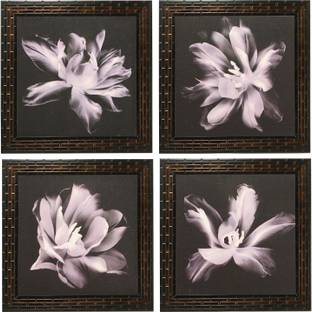 Indianara 4 Piece Set of Framed Wall Hanging Floral Art Prints Digital Reprint 9.5 inch x 9.5 inch Painting