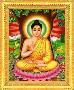 BCOMFORT Lord Gautam Budh golden and silver zari work Religious Frame