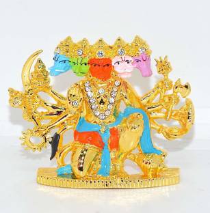 RUDRA DIVINE Panchmukhi Hanuman Brass Idol For Car Dashboard Decorative Showpiece  -  7 cm