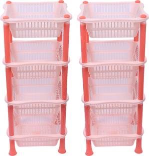 KUBER INDUSTRIES Fruits/Vegetables Kitchen Rack Plastic Plastic 2 Pieces 4 Layer Multi-purpose Kitchen Storage Basket Rack (Beige)-CTKTC13261