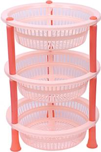 KUBER INDUSTRIES Fruits/Vegetables Kitchen Rack Plastic Plastic 3 Layer Multi-purpose Kitchen Storage Basket Rack (Beige)-CTKTC13195
