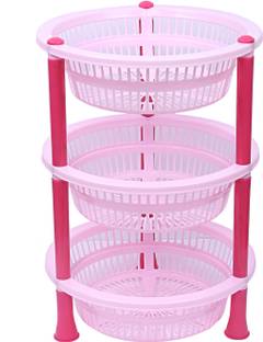 KUBER INDUSTRIES Fruits/Vegetables Kitchen Rack Plastic Plastic 3 Layer Multi-purpose Kitchen Storage Basket Rack (Pink)-CTKTC13191