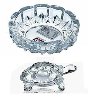 Lvi Craft Crystal Glass Turtle Plated Feng Shui Tortoise Plate Vastu Yantra Feng Sui Lucky Gift Puja Articles Decorative Showpiece  -  11 cm