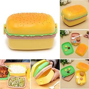Akvanar Hamburger Shaped Lunch Box & 1pc Spoon(Multicolour, Medium) 1 Containers Lunch Box