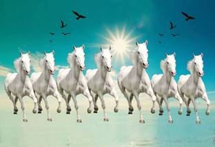 vastu horses 7 lucky running horse Wallpaper photo paper Poster Full HD Without Frame for Living Room,Bedroom,Office,Kids Room,Hall,Home Decor | (13X19) Photographic Paper