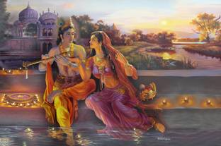 Masstone Radha Krishna God Religious Sparkle Coated Self Adhesive Painting Without Frame Digital Reprint 24 inch x 36 inch Painting