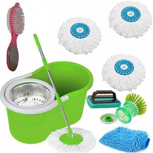V-MOP Classic MagicMop With 3 Refill And 1 Tile Brush 1 Liquid Brush 1 Pedi Cleaner 1 Glove Mop Set, Mop, Cleaning Wipe, Bucket, Dustbin, Mop