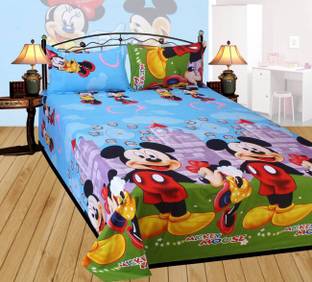 FFInternational Polycotton Double Flat 144 TC Cartoon Bedsheet