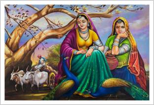 Rajasthani Village Women Modern Art Paper Poster Paper Print