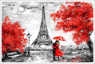 Romantic Couple Paris Eiffel Tower Paper Poster Paper Print