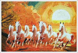 Seven Horses Running on Sunshine Background Vastu Paper Poster Paper Print