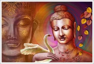 Lord Buddha with Swan Religious Paper Poster Paper Print