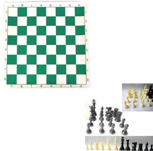 ONEX Tournament Roll Up Vinyl Green Chess Mat with Plastic Chess Coins Strategy & War Board Game