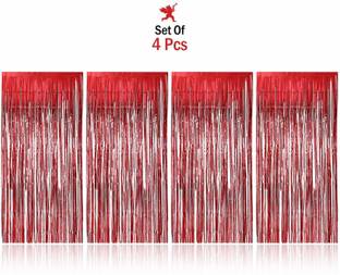 Party Propz Red Metallic Tinsel Foil Fringe Curtains (SET OF 4) Pack of 4