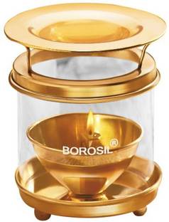 BOROSIL Diffuser Akhand Diya Medium Brass Table Diya (Height: 4.5 inch) Brass Table Diya