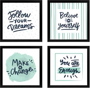 Motivational Quotes wall Frame - Wall Decors Item for Office - Office Decoration Items - Inspirational Posters Framed - (23 cm x 23 cm x 4 cm) – Set of 4 - Multicolor Paper Print