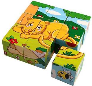 Trinkets & More 3D 6 Face Animal Block Puzzle 6 in 1 Jigsaw Toys Boys Girls 3+ (Wild Animal)