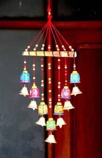 Craft Junction Rajasthani Bells Design Wall Hanging Wind Chimes Main Door Hanger Decorative Showpiece  -  45 cm