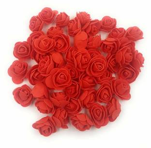 FASHION CLUSTER Foam Artificial Flower Roses (50 Piece, 3 cm) (Red)