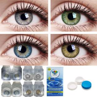 Diamond Eye Green Grey,Hazel,Blue 4 Pair Contact Lens With Solution and lens Case Monthly