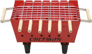 Chefman Charcoal BBQ Barbecue Grill | with Various Cooking Tools (Iron, Black)(Save Your Electricity Bill Its Use Only coal Base Barbeque ,6 Skewers Rib Roaster Grill