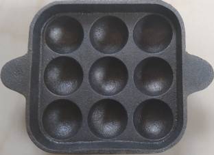 Bharath Agencies Premium Quality Cast iron Appam Patra - 9 Cavity Paniarakkal 1 L capacity 18 cm diameter