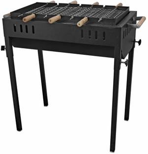 HOT BERG BlackGardenBarbequewith7SkewersWoodenHandle,1IronGrill Charcoal Grill