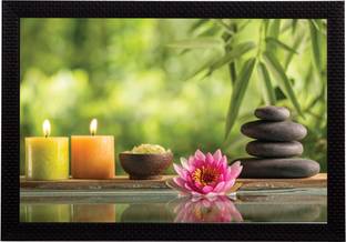 eCraftIndia Candle, Stone and Flower Peace Theme Satin Matt Texture UV Art Ink 10 inch x 14 inch Painting