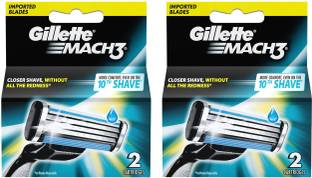 Gillette Mach 3 Manual Shaving Razor Blades - 2 X 2= 4 (4 Cartridge)