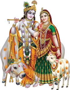 god & god's 53 cm Cow With Radha Krishna Modern Art 166 Self Adhesive Sticker