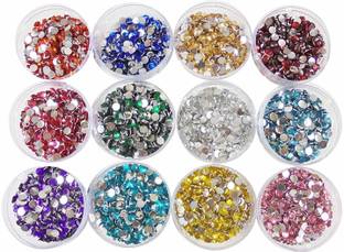 FASHION CLUSTER Rhinestone Beads for Dress Making Art and Craft - Set of 12 Colours