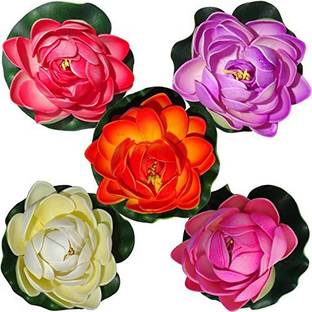 sonia collection Multicolor Lotus Artificial Flower with Pot (4 inch, Pack of 5, Single Flower) Multicolor Lotus Artificial Flower  with Pot