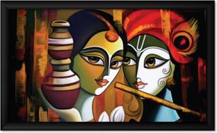 ArtX Radha Krishna Romantic Love Framed Painting For Home Decorative Ink 8.5 inch x 13.5 inch Painting