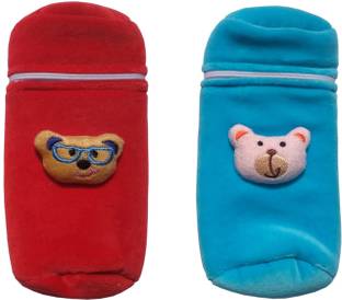 POOJA E-BUSINESS AARADHYA BABY FEEDING BOTTLE COVERS 150 ML, SKYBLUE RED