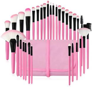 Yoana 32 Pcs Professional Series Makeup Brushes With Leather Pouch - Pink