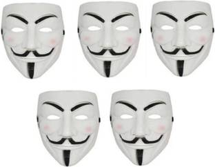 Rangbaaz Enterprises `Vendetta Comic Face Anonymous (White) Gift Set Of 5 Pcs Party Mask Party Mask