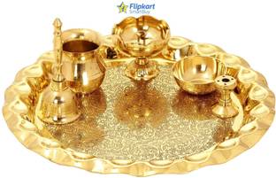 Flipkart SmartBuy Brass Handcrafted Embossed Pooja Thali Set for Diwali Home-Temple, 10.1" Brass