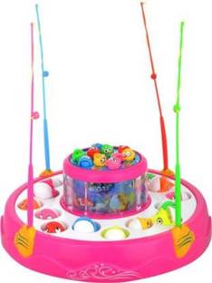 KOOZA COLLECTION GoGo Fishing Rotating Magnatic Fishing Game With Lights And Music, 26 Fishes And 4 Rods(multi colour)