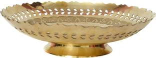 Tangerine Brass Round 8" Fruit Tray with Cut-Work & Peacock Design Tray